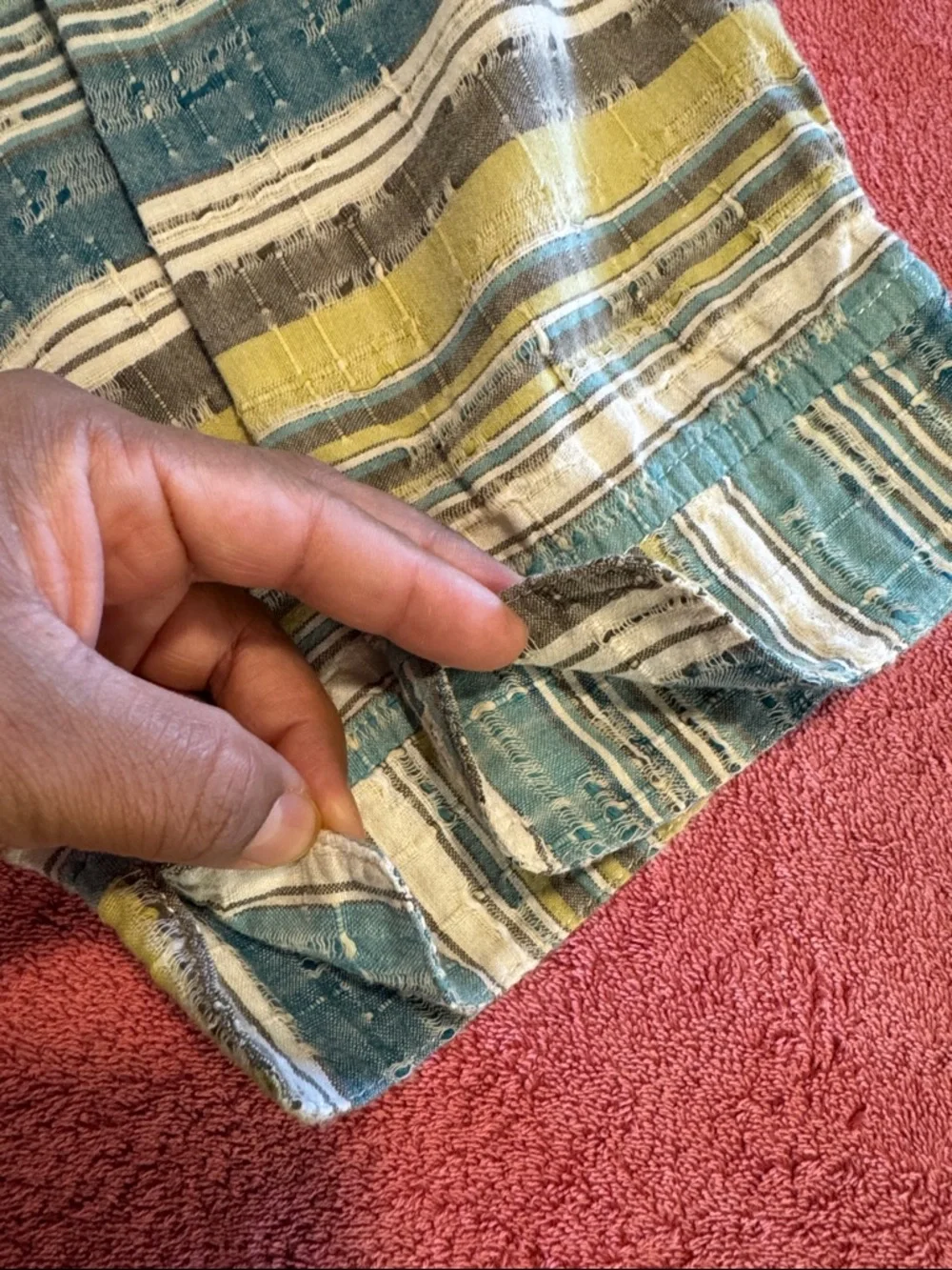 Alfred Dunner Striped Cotton Blend Utility Jacket in Teal, Yellow & White